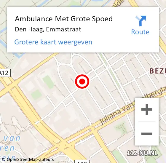 Locatie op kaart van de 112 melding: Ambulance Met Grote Spoed Naar Voorburg, Emmastraat op 27 december 2022 08:30