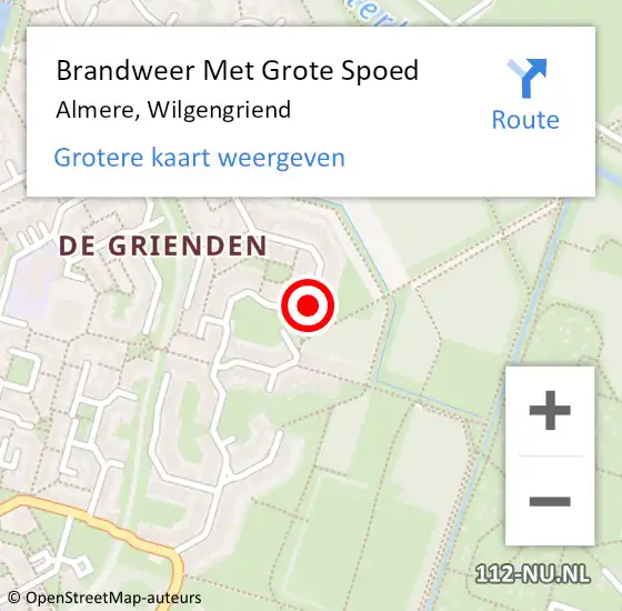 Locatie op kaart van de 112 melding: Brandweer Met Grote Spoed Naar Almere, Wilgengriend op 27 december 2022 08:36