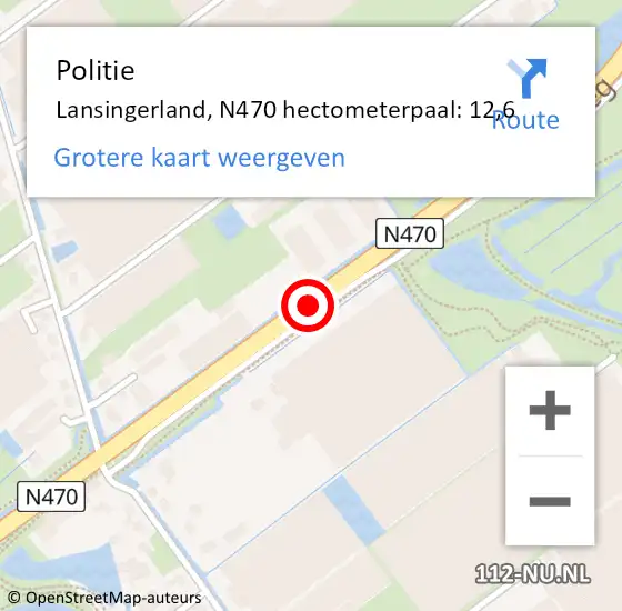 Locatie op kaart van de 112 melding: Politie Lansingerland, N470 hectometerpaal: 12,6 op 27 december 2022 08:37
