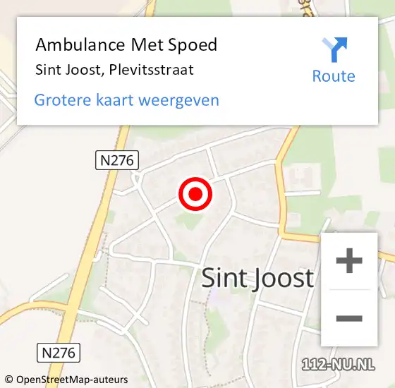 Locatie op kaart van de 112 melding: Ambulance Met Spoed Naar Sint Joost, Plevitsstraat op 27 december 2022 08:59