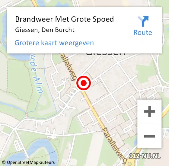 Locatie op kaart van de 112 melding: Brandweer Met Grote Spoed Naar Giessen, Den Burcht op 27 december 2022 09:31