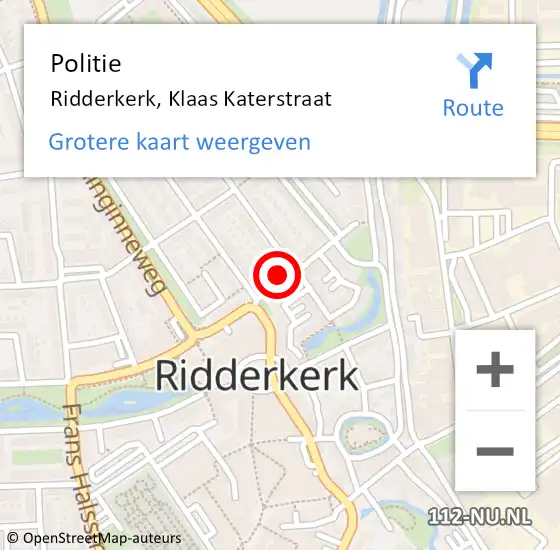 Locatie op kaart van de 112 melding: Politie Ridderkerk, Klaas Katerstraat op 27 december 2022 10:12