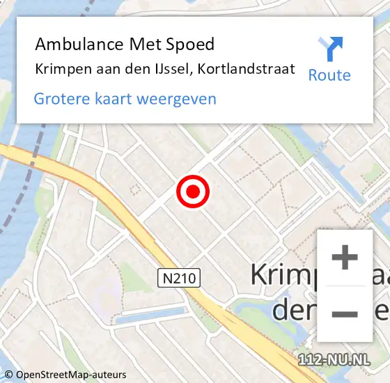 Locatie op kaart van de 112 melding: Ambulance Met Spoed Naar Krimpen aan den IJssel, Kortlandstraat op 27 december 2022 10:19