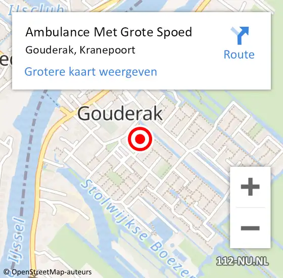Locatie op kaart van de 112 melding: Ambulance Met Grote Spoed Naar Gouderak, Kranepoort op 27 december 2022 10:42