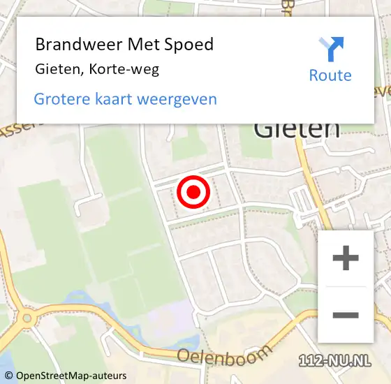 Locatie op kaart van de 112 melding: Brandweer Met Spoed Naar Gieten, Korte-weg op 27 december 2022 11:05