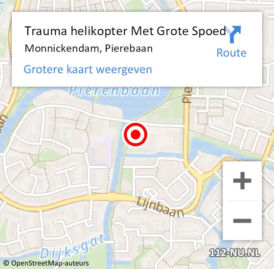 Locatie op kaart van de 112 melding: Trauma helikopter Met Grote Spoed Naar Monnickendam, Pierebaan op 27 december 2022 11:15