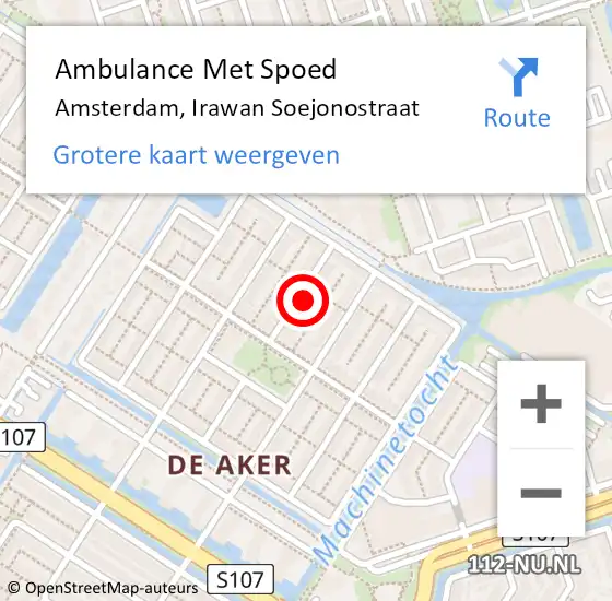 Locatie op kaart van de 112 melding: Ambulance Met Spoed Naar Amsterdam, Irawan Soejonostraat op 27 december 2022 11:50