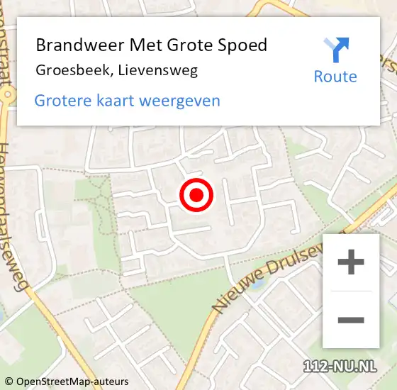 Locatie op kaart van de 112 melding: Brandweer Met Grote Spoed Naar Groesbeek, Lievensweg op 27 december 2022 12:15