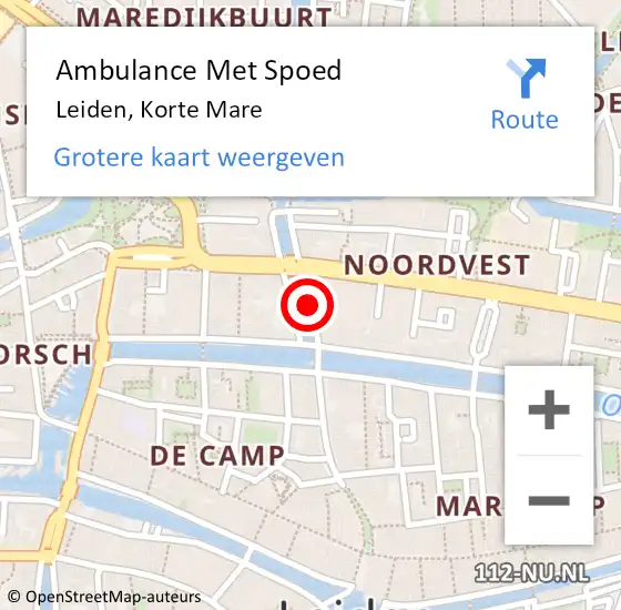 Locatie op kaart van de 112 melding: Ambulance Met Spoed Naar Leiden, Korte Mare op 27 december 2022 12:42