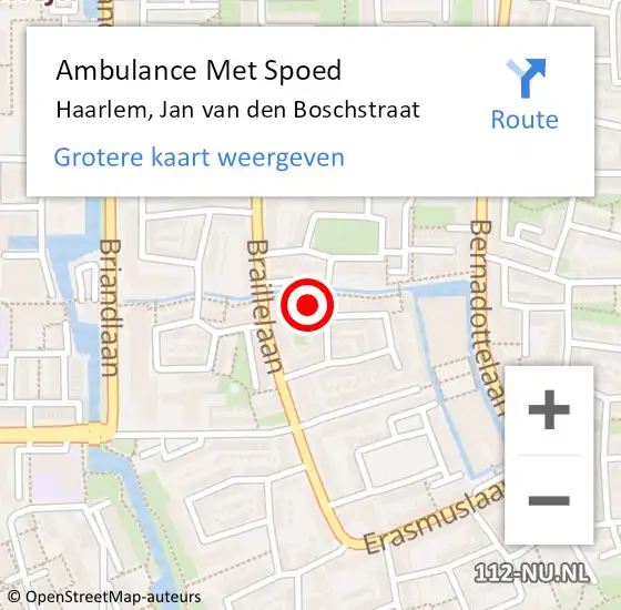 Locatie op kaart van de 112 melding: Ambulance Met Spoed Naar Haarlem, Jan van den Boschstraat op 27 december 2022 12:47