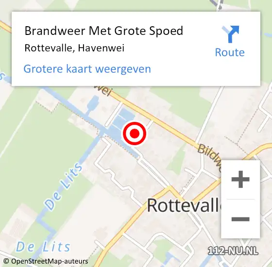 Locatie op kaart van de 112 melding: Brandweer Met Grote Spoed Naar Rottevalle, Havenwei op 27 december 2022 13:48