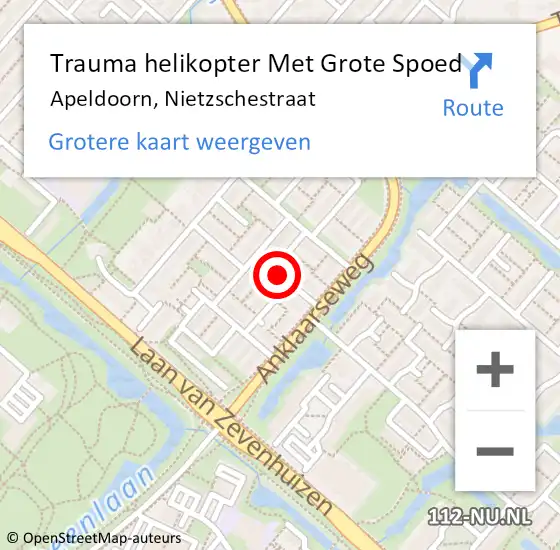 Locatie op kaart van de 112 melding: Trauma helikopter Met Grote Spoed Naar Apeldoorn, Nietzschestraat op 27 december 2022 14:13