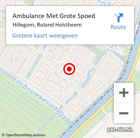 Locatie op kaart van de 112 melding: Ambulance Met Grote Spoed Naar Hillegom, Roland Holstheem op 27 december 2022 14:23