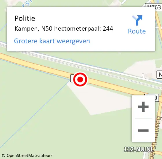 Locatie op kaart van de 112 melding: Politie Kampen, N50 hectometerpaal: 244 op 27 december 2022 14:49