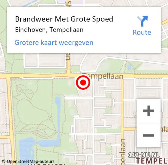 Locatie op kaart van de 112 melding: Brandweer Met Grote Spoed Naar Eindhoven, Tempellaan op 27 december 2022 14:59