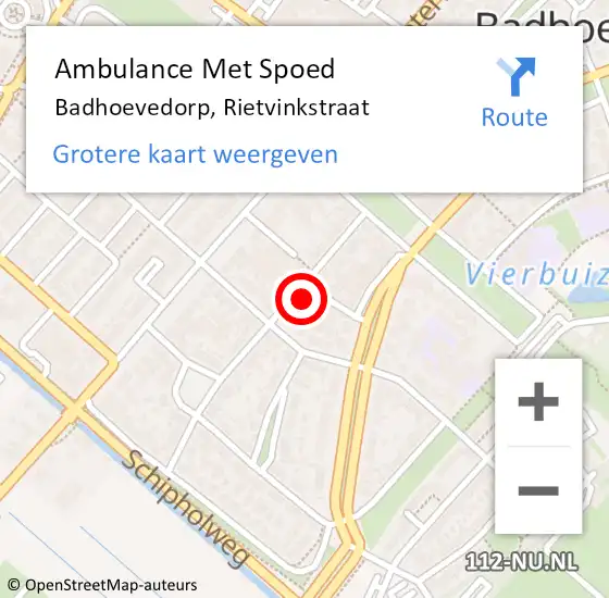 Locatie op kaart van de 112 melding: Ambulance Met Spoed Naar Badhoevedorp, Rietvinkstraat op 27 december 2022 15:19