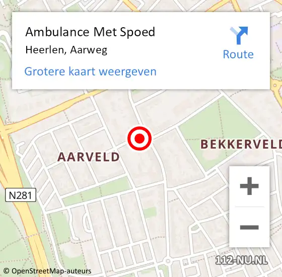 Locatie op kaart van de 112 melding: Ambulance Met Spoed Naar Heerlen, Aarweg op 9 augustus 2014 23:52