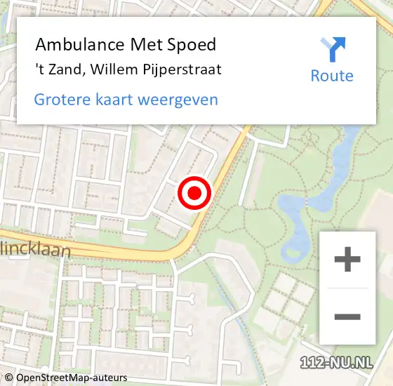 Locatie op kaart van de 112 melding: Ambulance Met Spoed Naar 't Zand, Willem Pijperstraat op 9 augustus 2014 23:54