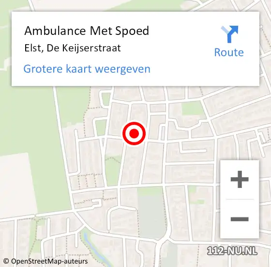Locatie op kaart van de 112 melding: Ambulance Met Spoed Naar Elst, De Keijserstraat op 27 december 2022 15:49