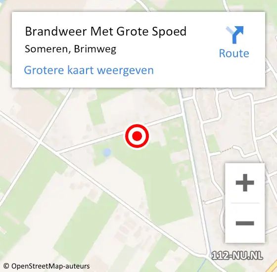 Locatie op kaart van de 112 melding: Brandweer Met Grote Spoed Naar Someren, Brimweg op 27 december 2022 16:07