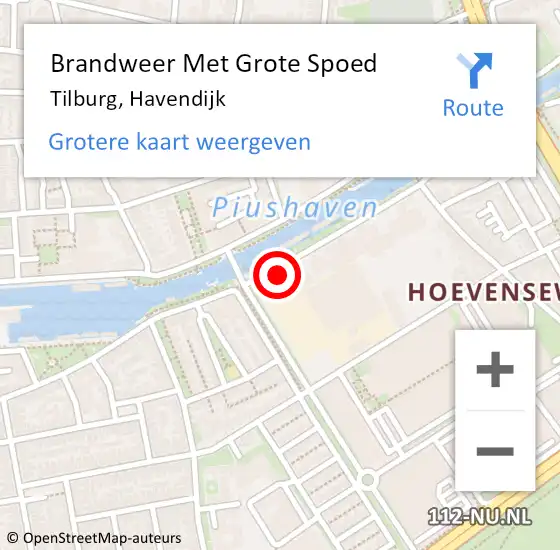 Locatie op kaart van de 112 melding: Brandweer Met Grote Spoed Naar Tilburg, Havendijk op 27 december 2022 16:26