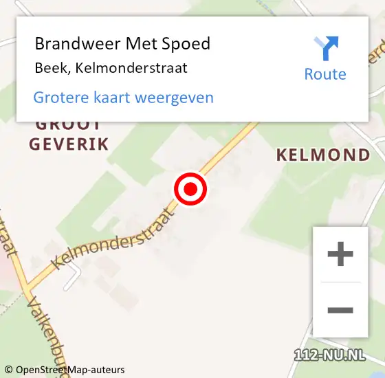 Locatie op kaart van de 112 melding: Brandweer Met Spoed Naar Beek, Kelmonderstraat op 27 december 2022 16:27