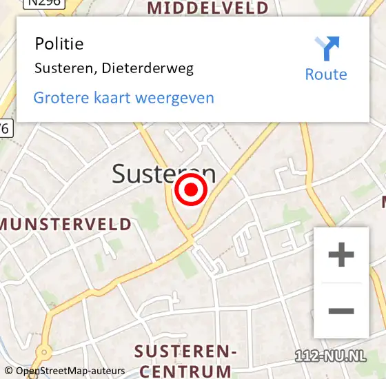 Locatie op kaart van de 112 melding: Politie Susteren, Dieterderweg op 27 december 2022 16:35