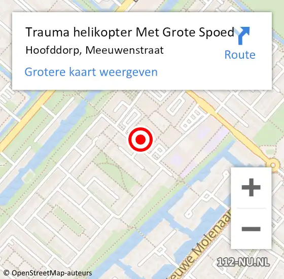 Locatie op kaart van de 112 melding: Trauma helikopter Met Grote Spoed Naar Hoofddorp, Meeuwenstraat op 27 december 2022 16:44