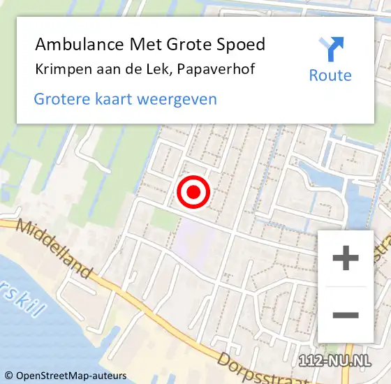 Locatie op kaart van de 112 melding: Ambulance Met Grote Spoed Naar Krimpen aan de Lek, Papaverhof op 27 december 2022 16:44