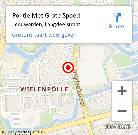 Locatie op kaart van de 112 melding: Politie Met Grote Spoed Naar Leeuwarden, Langdeelstraat op 27 december 2022 17:08