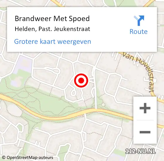 Locatie op kaart van de 112 melding: Brandweer Met Spoed Naar Helden, Past. Jeukenstraat op 27 december 2022 17:18