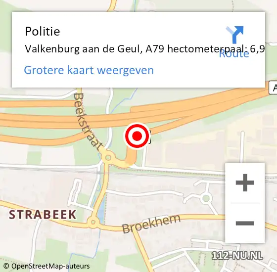 Locatie op kaart van de 112 melding: Politie Valkenburg aan de Geul, A79 hectometerpaal: 6,9 op 27 december 2022 17:31