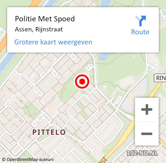 Locatie op kaart van de 112 melding: Politie Met Spoed Naar Assen, Rijnstraat op 27 december 2022 17:46