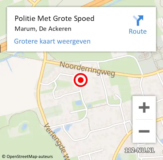 Locatie op kaart van de 112 melding: Politie Met Grote Spoed Naar Marum, De Ackeren op 27 december 2022 18:23