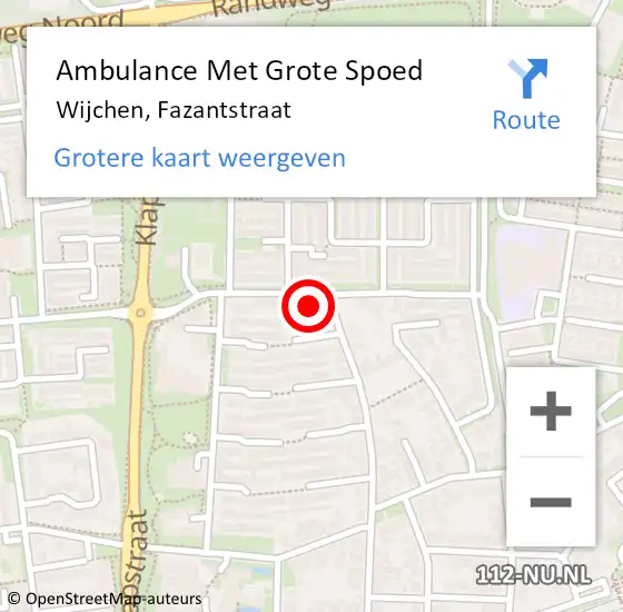 Locatie op kaart van de 112 melding: Ambulance Met Grote Spoed Naar Wijchen, Fazantstraat op 27 december 2022 19:56