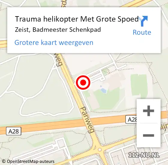 Locatie op kaart van de 112 melding: Trauma helikopter Met Grote Spoed Naar Zeist, Badmeester Schenkpad op 27 december 2022 20:11