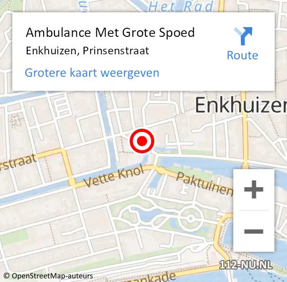 Locatie op kaart van de 112 melding: Ambulance Met Grote Spoed Naar Enkhuizen, Prinsenstraat op 27 december 2022 21:05