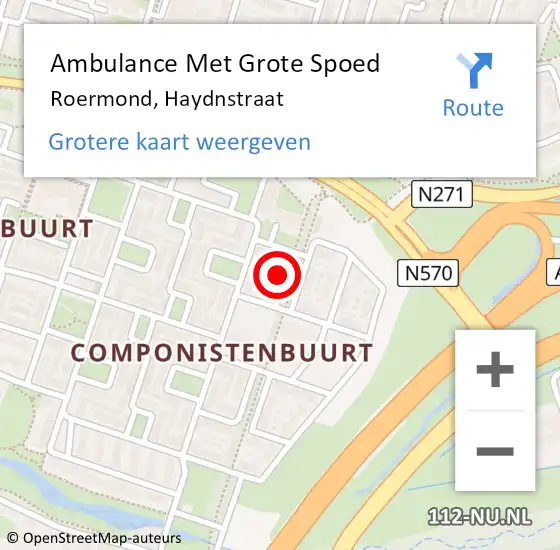 Locatie op kaart van de 112 melding: Ambulance Met Grote Spoed Naar Roermond, Haydnstraat op 27 december 2022 21:09