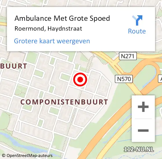 Locatie op kaart van de 112 melding: Ambulance Met Grote Spoed Naar Roermond, Haydnstraat op 27 december 2022 21:11