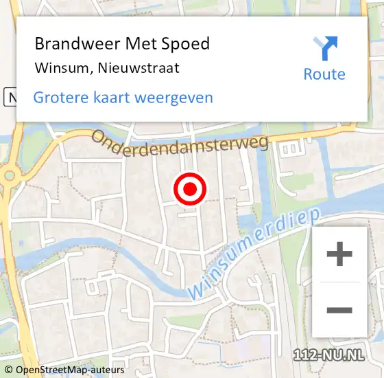 Locatie op kaart van de 112 melding: Brandweer Met Spoed Naar Winsum, Nieuwstraat op 27 december 2022 21:55