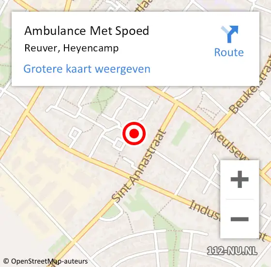 Locatie op kaart van de 112 melding: Ambulance Met Spoed Naar Reuver, Heyencamp op 27 december 2022 22:50