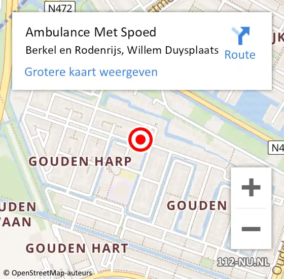 Locatie op kaart van de 112 melding: Ambulance Met Spoed Naar Berkel en Rodenrijs, Willem Duysplaats op 27 december 2022 23:03