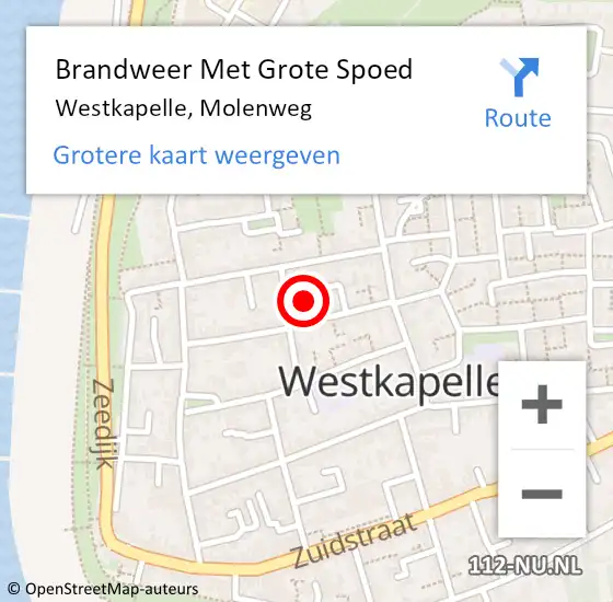 Locatie op kaart van de 112 melding: Brandweer Met Grote Spoed Naar Westkapelle, Molenweg op 27 december 2022 23:09