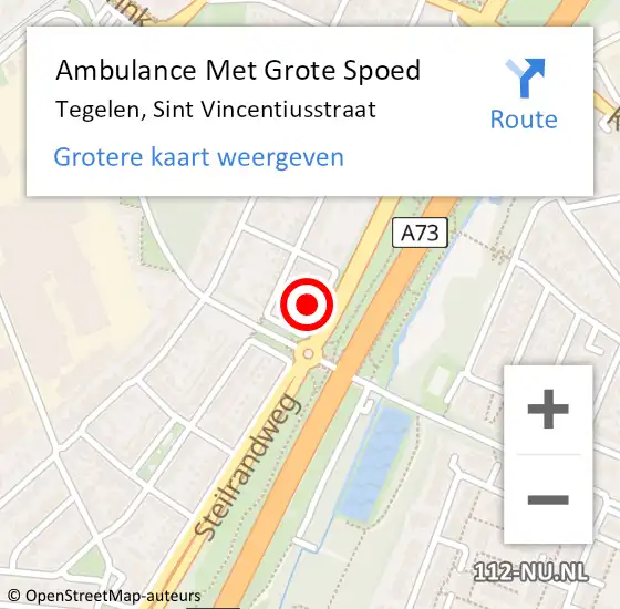 Locatie op kaart van de 112 melding: Ambulance Met Grote Spoed Naar Tegelen, Sint Vincentiusstraat op 10 augustus 2014 01:28