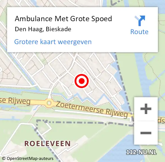 Locatie op kaart van de 112 melding: Ambulance Met Grote Spoed Naar Den Haag, Bieskade op 28 december 2022 01:39