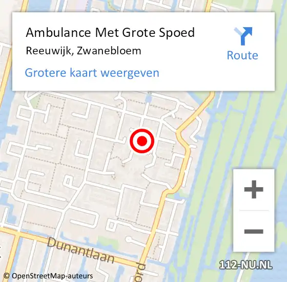 Locatie op kaart van de 112 melding: Ambulance Met Grote Spoed Naar Reeuwijk, Zwanebloem op 28 december 2022 01:48