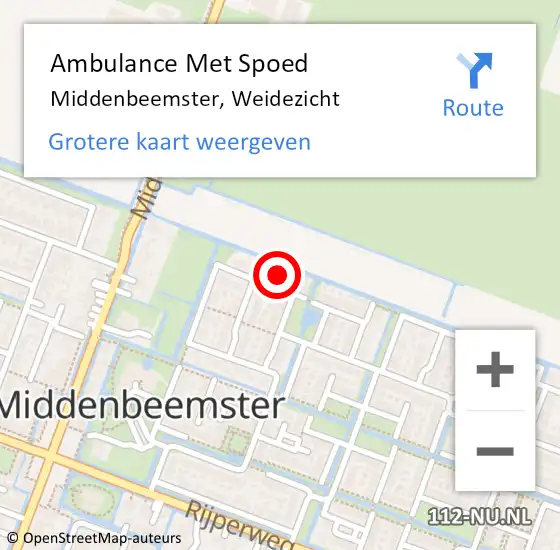 Locatie op kaart van de 112 melding: Ambulance Met Spoed Naar Middenbeemster, Weidezicht op 28 december 2022 04:40