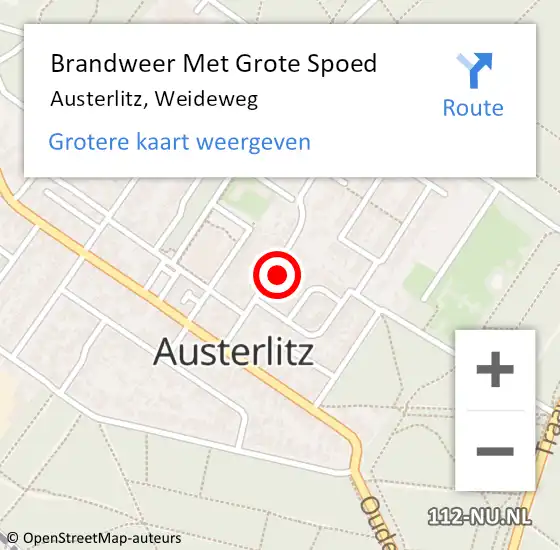 Locatie op kaart van de 112 melding: Brandweer Met Grote Spoed Naar Austerlitz, Weideweg op 28 december 2022 05:27