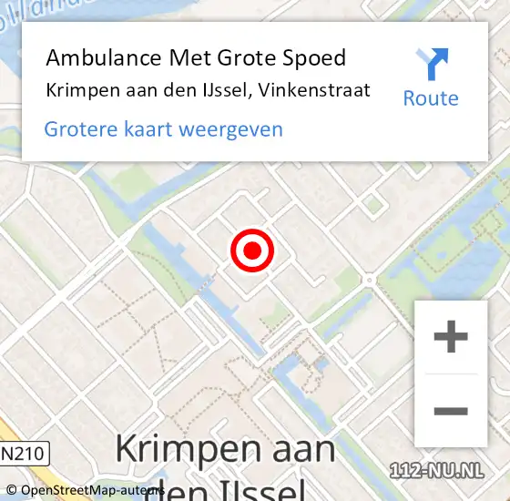 Locatie op kaart van de 112 melding: Ambulance Met Grote Spoed Naar Krimpen aan den IJssel, Vinkenstraat op 28 december 2022 06:54