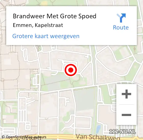 Locatie op kaart van de 112 melding: Brandweer Met Grote Spoed Naar Emmen, Kapelstraat op 28 december 2022 07:24